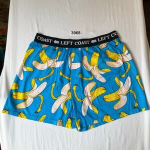 Left Coast Men Shorts size L (36-38) Blue Bananas Elastic Waist Comfy Half Split